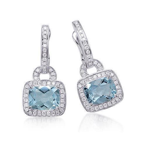 Women Dangle Earrings Aquamarine & Diamonds 6.50 Ct White Gold - Gemstone Earring-harrychadent.ca