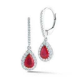 Women Dangle Earrings Ruby And Natural Earth Mined Diamonds 4.50 Carats 14K White Gold