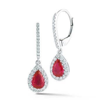 Women Dangle Earrings Ruby And Diamonds 4.50 Carats 14K White Gold - Gemstone Earring-harrychadent.ca