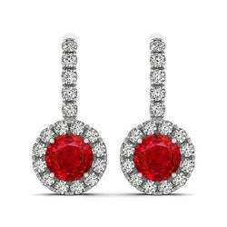 Women Dangle Earrings Ruby With Diamonds 5.60 Carats Gold White 14K
