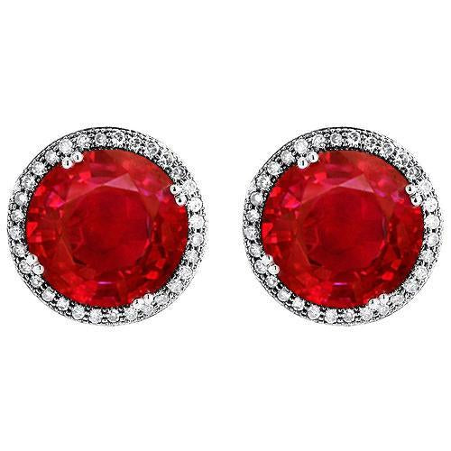 Women Red Round Cut Ruby Diamond Stud Earring 9.28 Carats Gold 14K - Gemstone Earring-harrychadent.ca