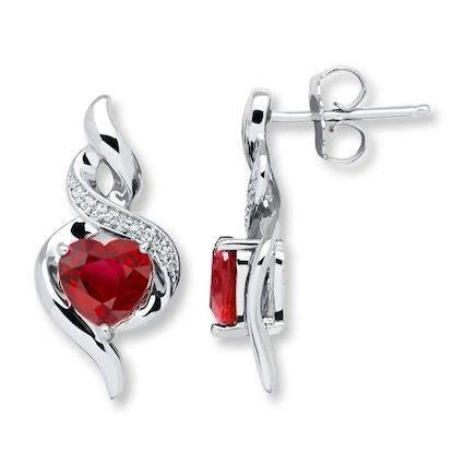 Women Ruby And Diamonds Studs Earrings Gold White 14K 2.60 Carats - Gemstone Earring-harrychadent.ca