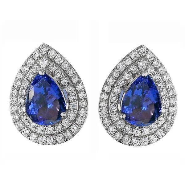 Women Stud Pave Halo Earrings 3.96 Carats Blue Tanzanite & Diamonds - Gemstone Earring-harrychadent.ca