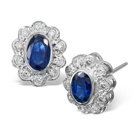 Women Studs Earring Sapphire And Diamonds 3 Ct White Gold - Gemstone Earring-harrychadent.ca
