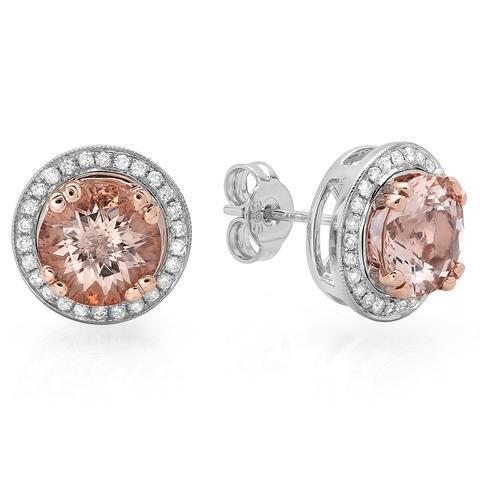 Women Studs Earrings 10.70 Ct Morganite Diamond White Gold 14K - Gemstone Earring-harrychadent.ca