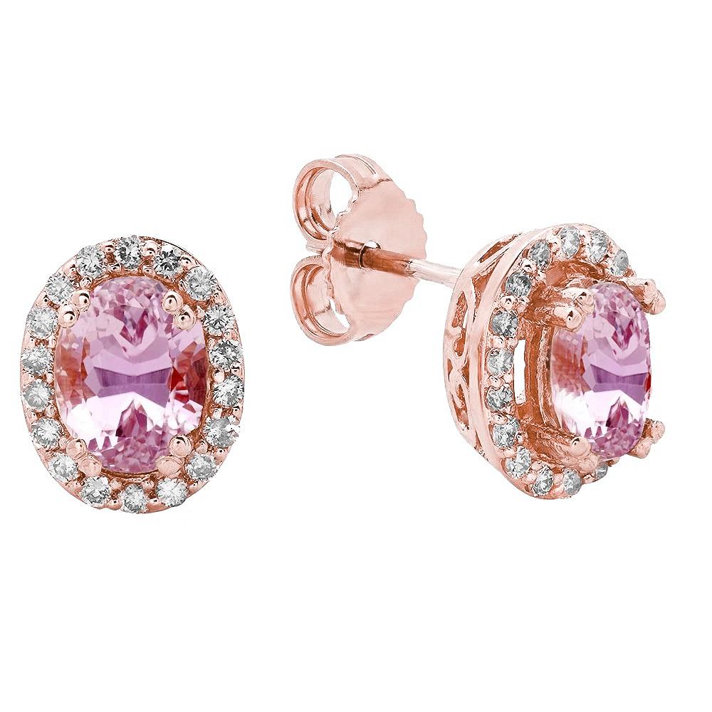 Women Studs Earrings 20.80 Ct Kunzite With Diamonds Rose Gold 14K - Gemstone Earring-harrychadent.ca