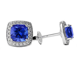 Women Studs Earrings 4.50 Carats Tanzanite With Natural Earth Mined Diamonds Jewelry