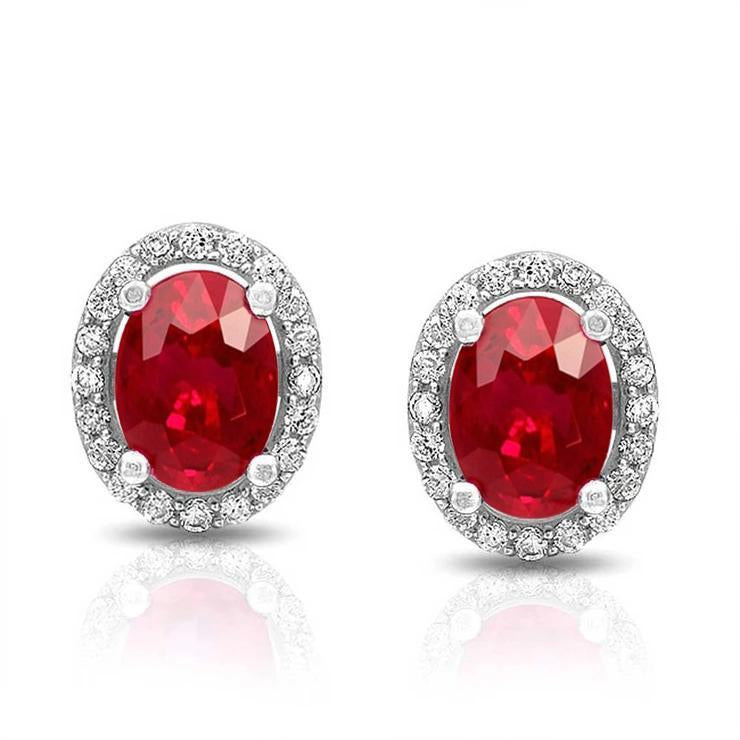 Women Studs Earrings 5.40 Carats Ruby With Diamonds Gold White 14K - Gemstone Earring-harrychadent.ca