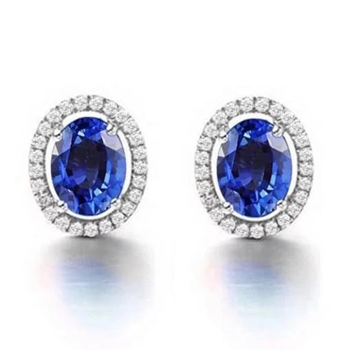Women Studs Earrings 5.80 Carats Sapphire With Diamonds Gold 14K - Gemstone Earring-harrychadent.ca