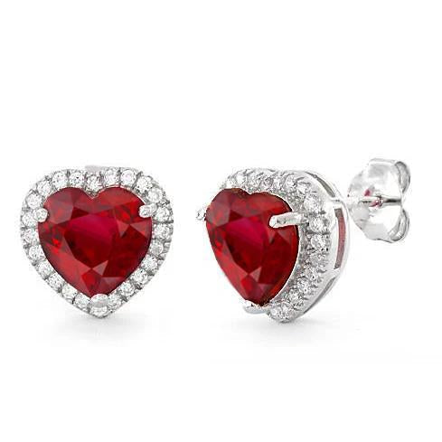 Women Studs Earrings Halo 7.50 Ct. Ruby And Diamonds White Gold 14K - Gemstone Earring-harrychadent.ca