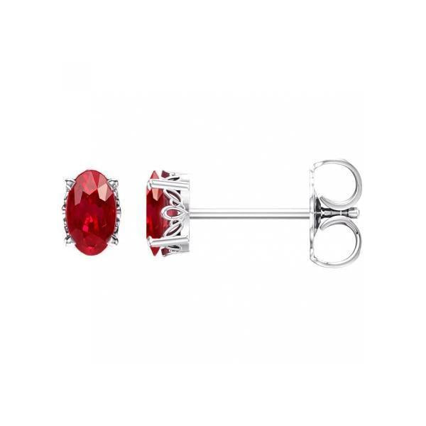 Women Studs Earrings Red Ruby Oval Cut 3 Carats White Gold 14K - Gemstone Earring-harrychadent.ca