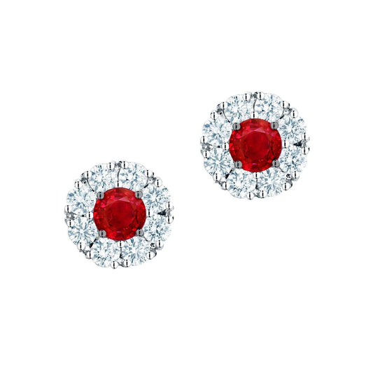 Women Studs Earrings Ruby And Diamonds 4 Carats White Gold 14K - Gemstone Earring-harrychadent.ca