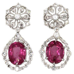 Women White Gold Pink Tourmaline Natural Earth Mined Diamond Dangle Fine Earring 14 Ct.