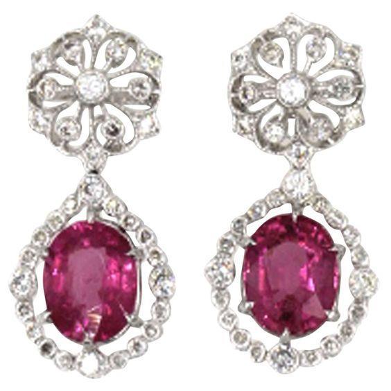 Women White Gold Pink Tourmaline Diamond Dangle Fine Earring 14 Ct. - Gemstone Earring-harrychadent.ca