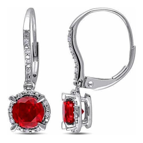 Women White Gold Red Ruby And Diamond Hoop Earring 3.68 Carats - Gemstone Earring-harrychadent.ca