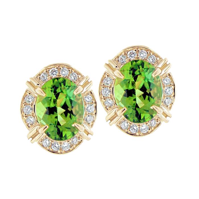 Yellow Gold 14K 12.40 Carats Tourmaline With Diamonds  Earrings - Gemstone Earring-harrychadent.ca