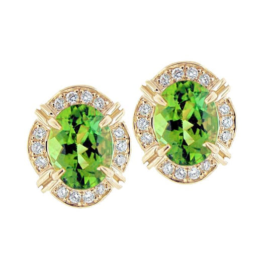 Yellow Gold 14K 12.40 Carats Tourmaline With Diamonds  Earrings - Gemstone Earring-harrychadent.ca