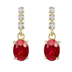 Yellow Gold 14K Lady Dangle Earrings 9.50 Carats Ruby And Natural Earth Mined Diamonds