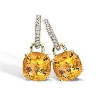 Yellow Gold 40.70 Ct Citrine And Diamonds Lady Dangle Earrings - Gemstone Earring-harrychadent.ca