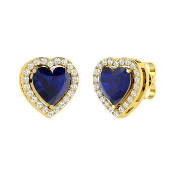 Yellow Gold Ceylon Blue Sapphire & Diamonds 3.80 Ct. Studs Earrings - Gemstone Earring-harrychadent.ca