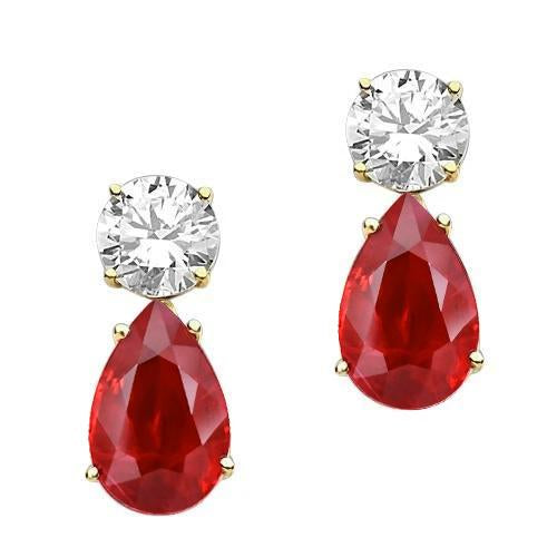 Yellow Gold Diamond Ruby Ladies Dangle Earrings 4.70 Carats 14K - Gemstone Earring-harrychadent.ca