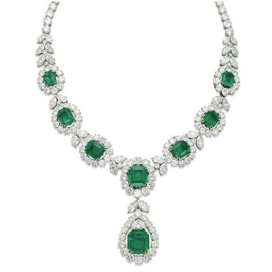 72 Ct Green Emerald And Diamond Necklace White Gold 14K - Gemstone Necklace-harrychadent.ca