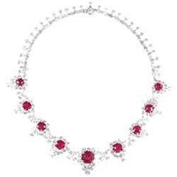 46 Carats Round Cut Ruby And Diamonds Necklace White Gold 14K - Gemstone Necklace-harrychadent.ca