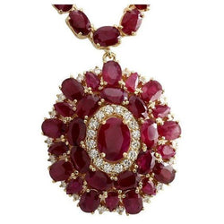52.75 Carats Ruby And Natural Earth Mined Diamonds Women Necklace Yellow Gold 14K