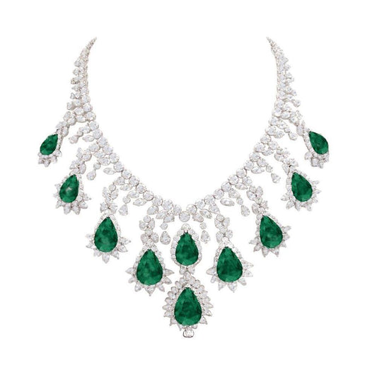 Big Green Emerald & White Diamonds 228.35 Carats Necklace New - Gemstone Necklace-harrychadent.ca