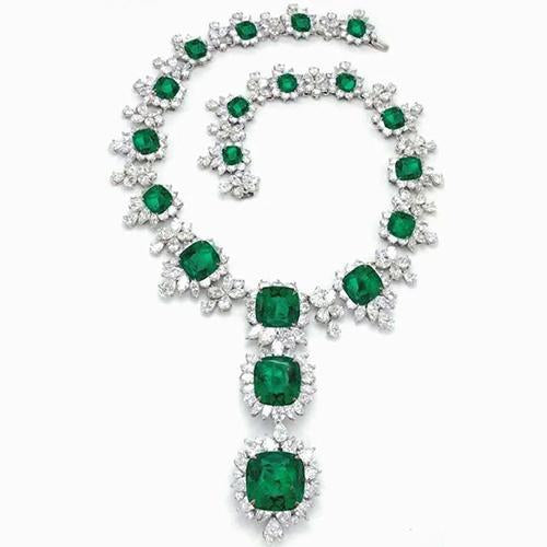 Diamond And Green Emerald 209.68 Carats Necklace Bridal Jewelry - Gemstone Necklace-harrychadent.ca