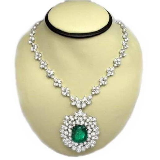 Green Emerald And Diamonds 79.16 Ct Necklace 16" White Gold 14K - Gemstone Necklace-harrychadent.ca