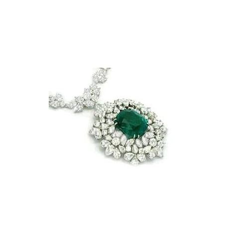 Green Emerald And Diamonds 79.16 Ct Necklace 16" White Gold 14K - Gemstone Necklace-harrychadent.ca