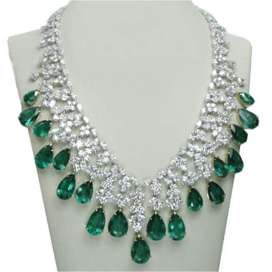 Green Emerald And Diamonds Necklace Bridal Jewelry 226.60 Carats - Gemstone Necklace-harrychadent.ca