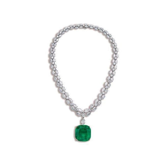 Green Emerald With Diamonds Women Necklace White Gold 14K 48 Ct - Gemstone Necklace-harrychadent.ca