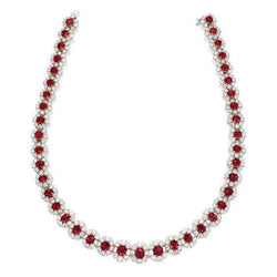 Ladies Necklace 28.50 Ct Ruby And Natural Earth Mined Diamonds White Gold 14K