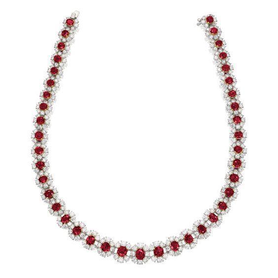 Ladies Necklace 28.50 Ct Ruby And Diamonds White Gold 14K - Gemstone Necklace-harrychadent.ca