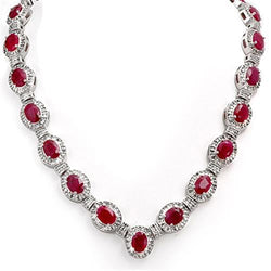Oval Cut Ruby And Diamonds 35.50 Carats Lady Necklace Gold 14K