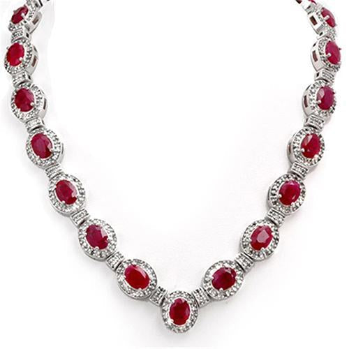 Oval Cut Ruby And Diamonds 35.50 Carats Lady Necklace Gold 14K - Gemstone Necklace-harrychadent.ca