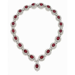 Oval Cut Ruby With Diamonds 53 Ct. Lady Necklace White Gold
