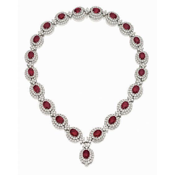 Oval Cut Ruby With Diamonds 53 Ct. Lady Necklace White Gold - Gemstone Necklace-harrychadent.ca