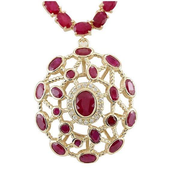 Ruby And Diamonds Women Necklace 52.25 Carats Yellow Gold 14K - Gemstone Necklace-harrychadent.ca
