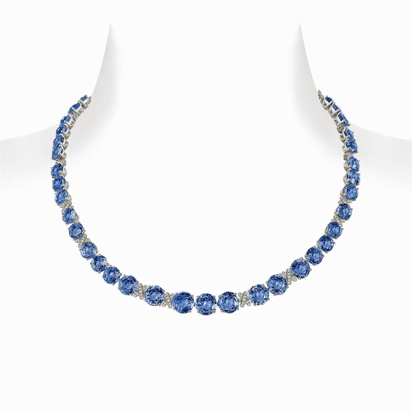 Sri Lanka Blue Sapphire Diamonds 39.25 Carats Necklace Gold 14K - Gemstone Necklace-harrychadent.ca