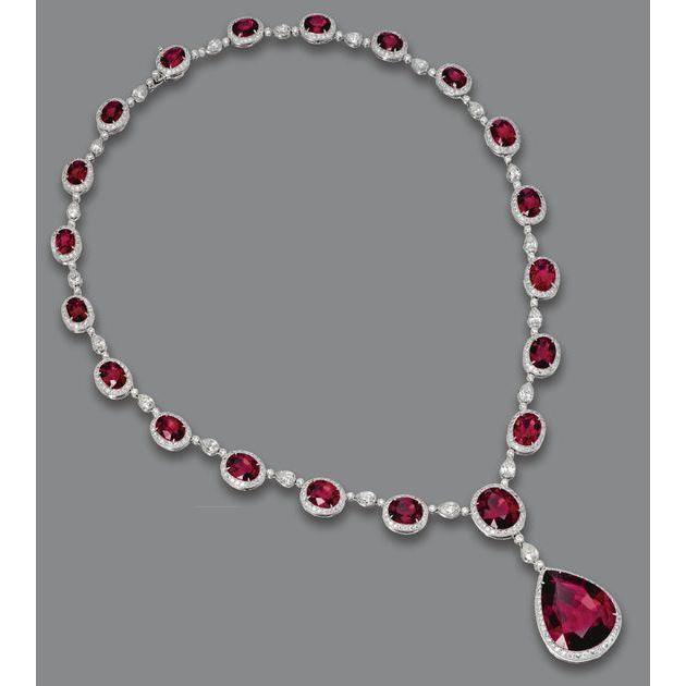 White Gold 14K Red Ruby With Diamonds 49.50 Carats Necklace - Gemstone Necklace-harrychadent.ca