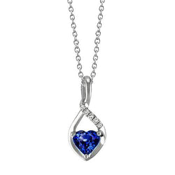 1.25 Ct Heart Ceylon Sapphire & Round Diamonds Pendant Necklace