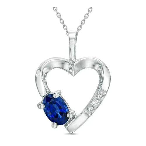 1.30 Ct Heart Shape Sri Lanka Sapphire Diamond Pendant Necklace - Gemstone Pendant-harrychadent.ca