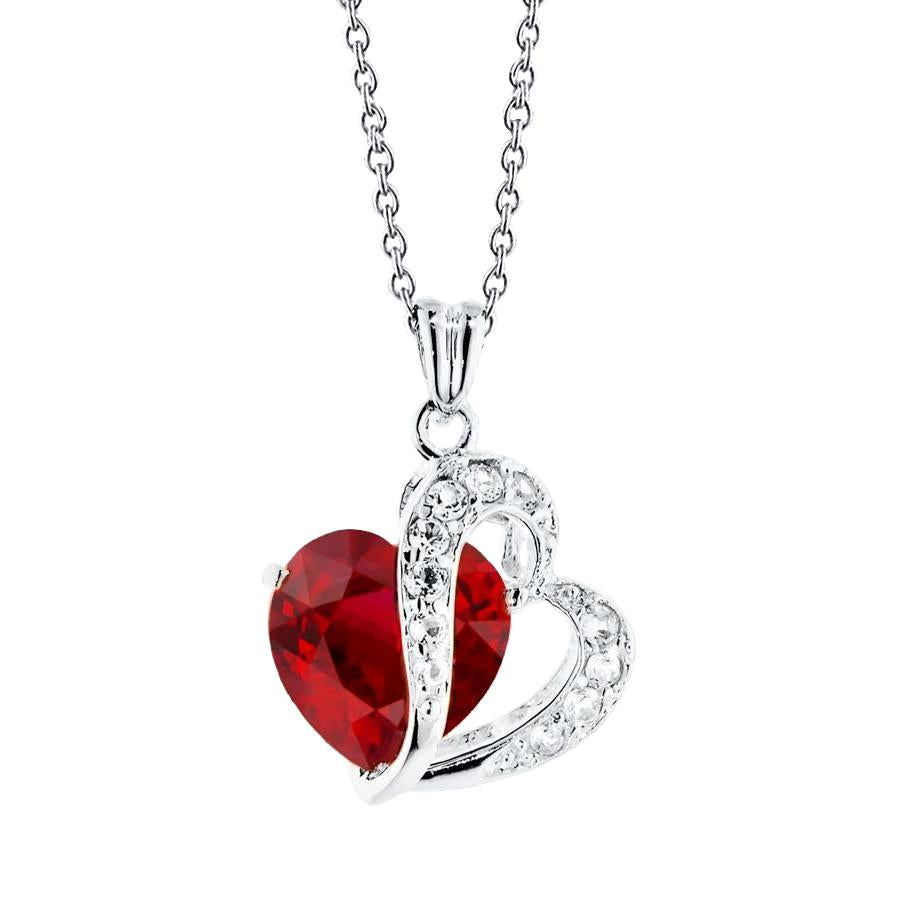 1.50 Carats Heart Shape Ruby With Round Diamonds Pendant Necklace - Gemstone Pendant-harrychadent.ca