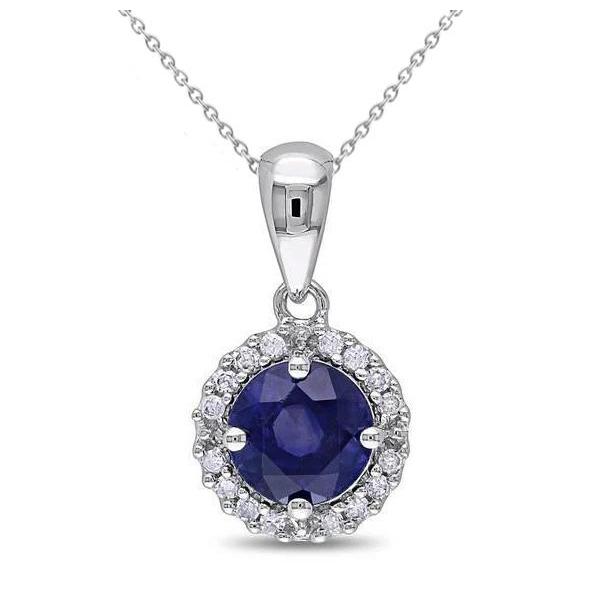 1.55 Ct. Ceylon Sapphire Halo Diamond Necklace Pendant WG 14K - Gemstone Pendant-harrychadent.ca