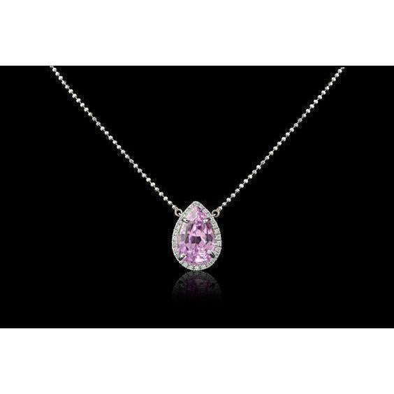 10.50 Carats Pink Kunzite And Diamond Necklace Pendant White Gold - Gemstone Pendant-harrychadent.ca