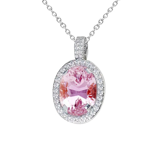 10.50 Carats Pink Oval Cut Kunzite Diamond Necklace Pendant Gold 14K - Gemstone Pendant-harrychadent.ca