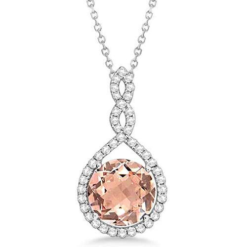 11.50 Ct Morganite And Diamonds Pendant With Chain White Gold 14K - Gemstone Pendant-harrychadent.ca